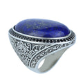 Men Large Natural Lapis Lazuli Ring, Turkish Handmade Lapis Ring , Blue Lapis Lazuli Ring, Ottoman Style Ring , 925k Sterling Silver Ring