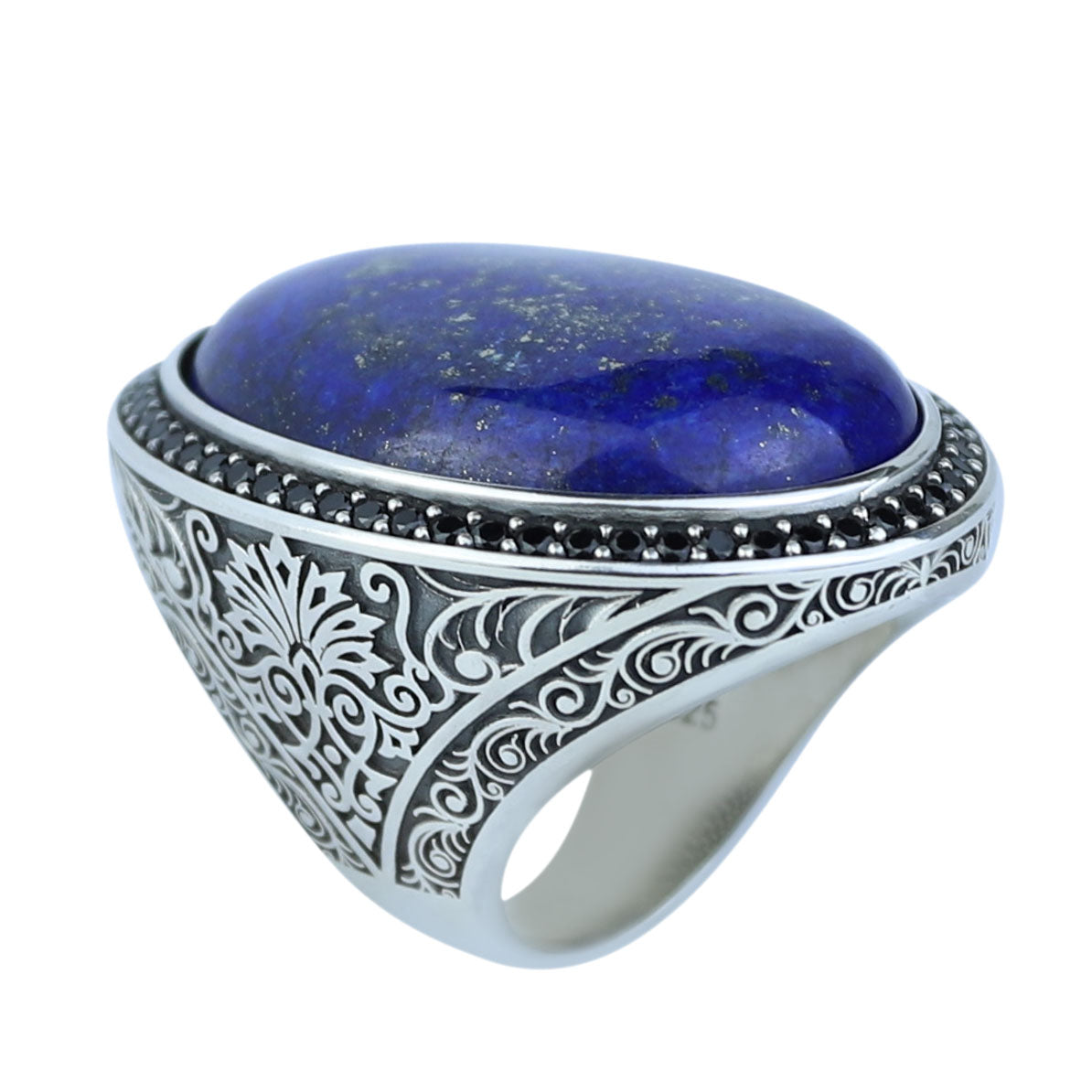 Men Large Natural Lapis Lazuli Ring, Turkish Handmade Lapis Ring , Blue Lapis Lazuli Ring, Ottoman Style Ring , 925k Sterling Silver Ring
