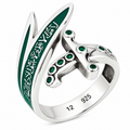 925 Sterling Silver Zulfiqar Sword Ring with Emerald Stone for Men