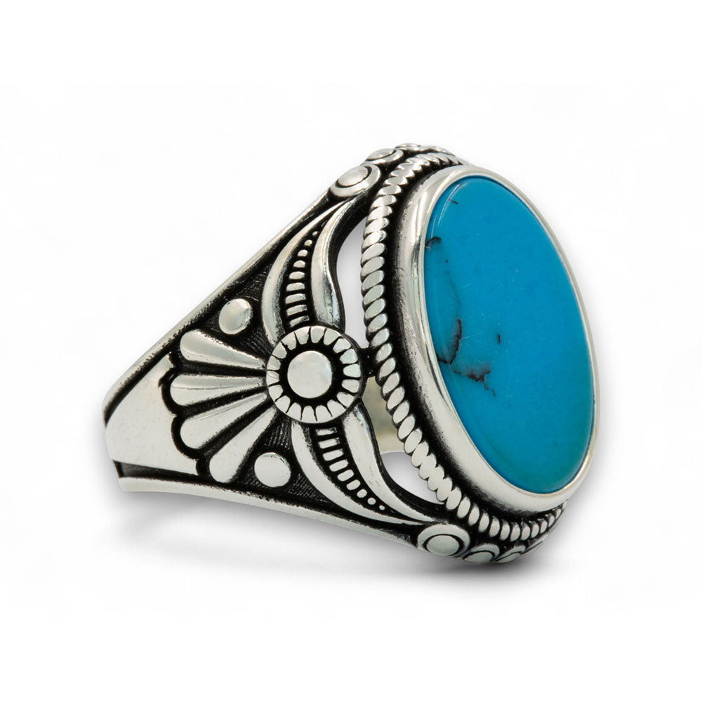 Men Silver Natural Turquoise Gemstone Ring