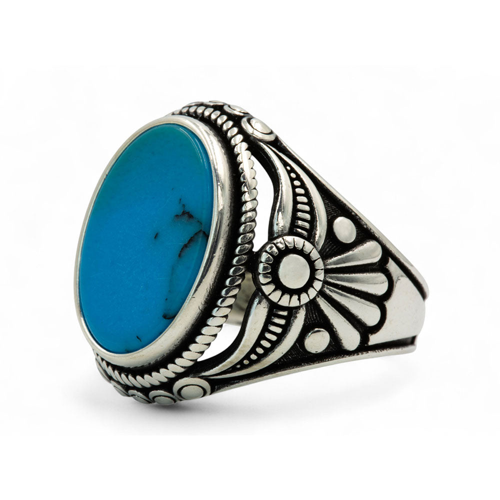 Men Silver Natural Turquoise Gemstone Ring