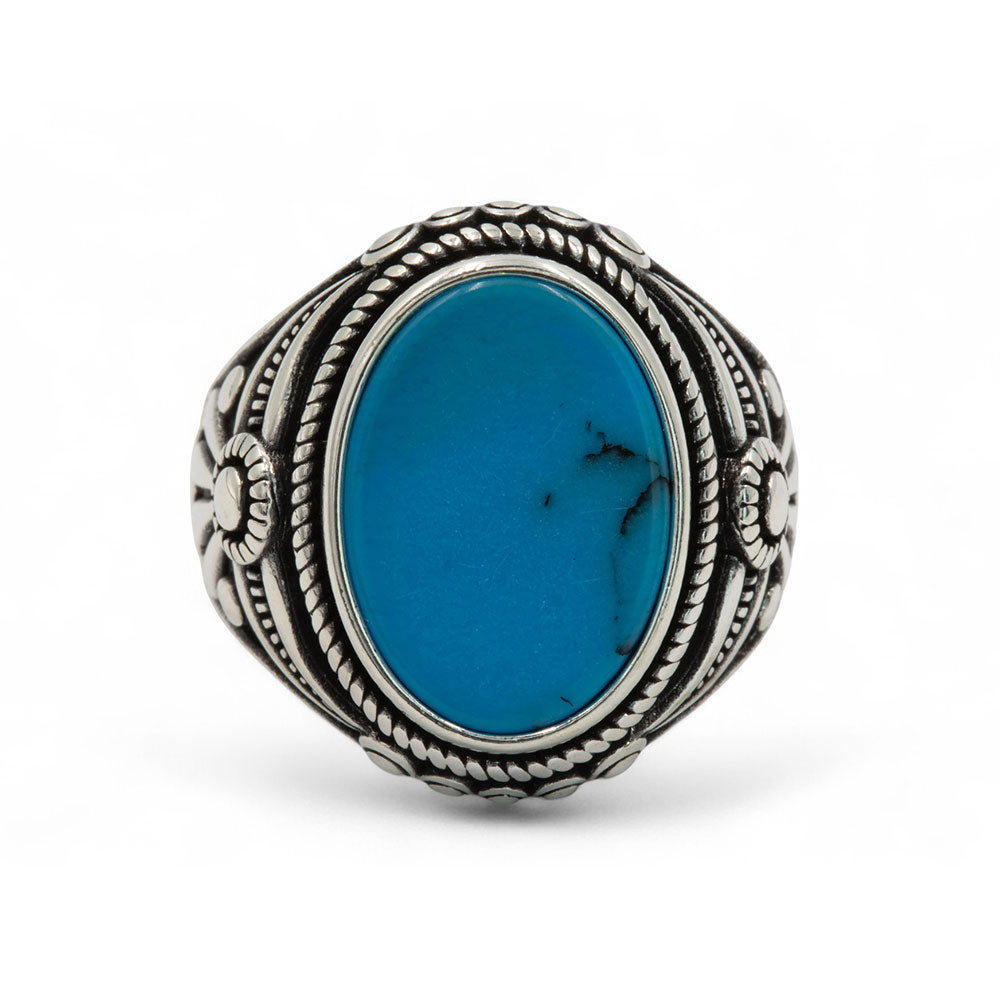 Men Silver Natural Turquoise Gemstone Ring