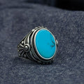 Men Silver Natural Turquoise Gemstone Ring