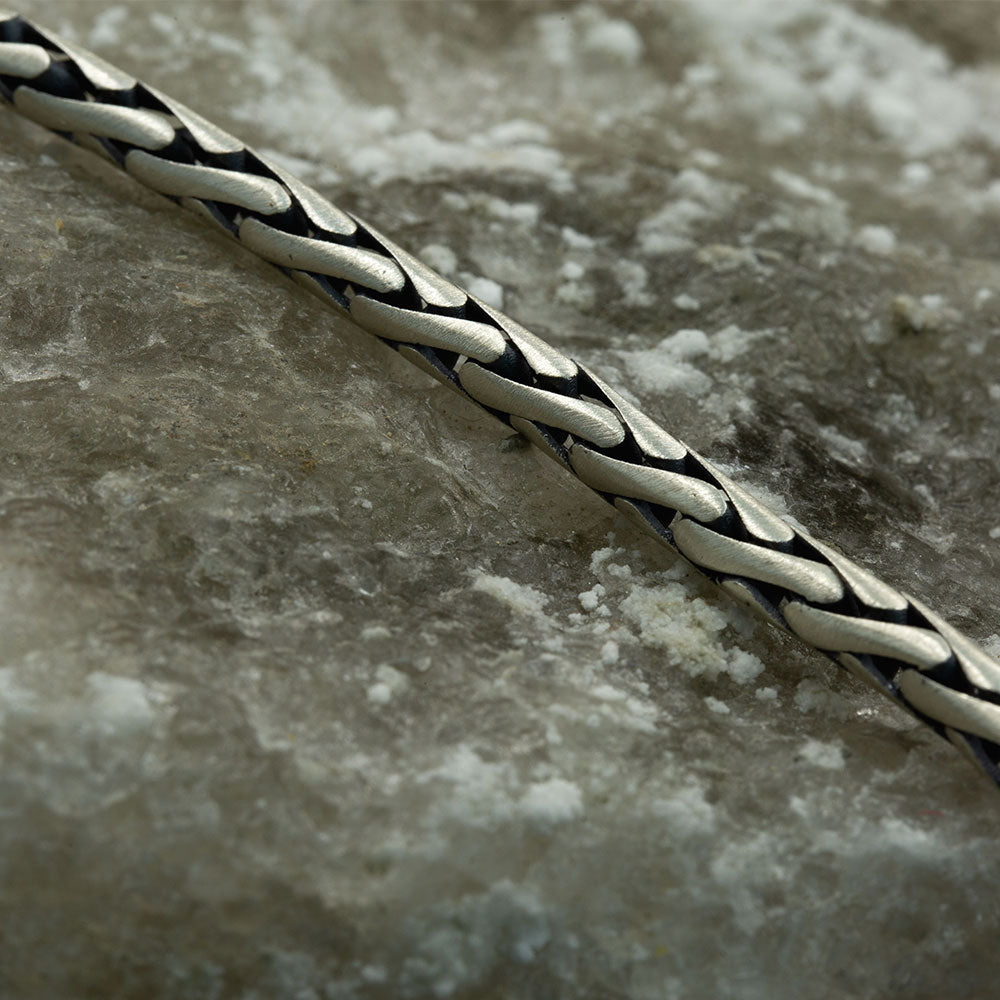 Men Silver Braided Chain Link Bracelet