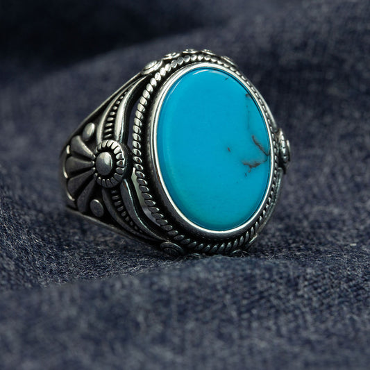 Men Silver Natural Turquoise Gemstone Ring