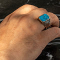 925 Sterling Silver Square Blue Turquoise Men Ring