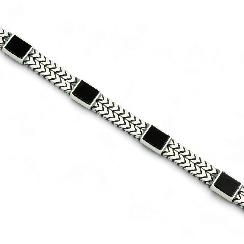 925 Silver Square Onyx Curb Chain Bracelet