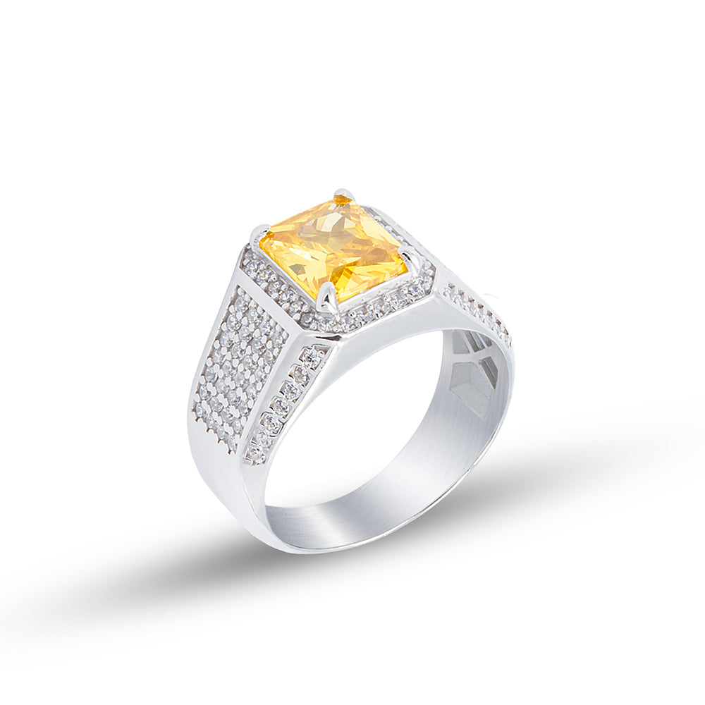 Anillo de plata maciza con citrino cuadrado para hombre