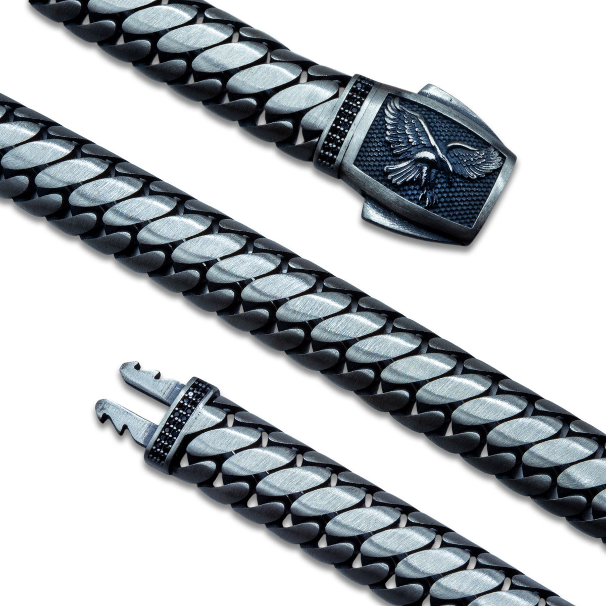 Pulsera de cadena maciza gruesa con figura de águila doble de plata 925