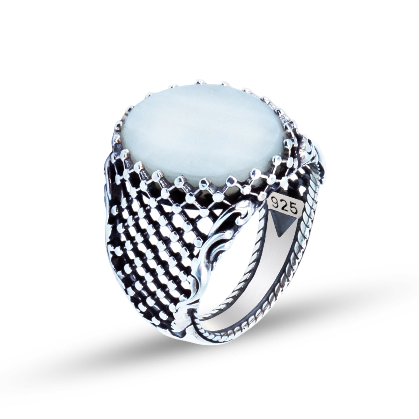 Men Silver Mother Of Pearl Gemstone Signet Ring