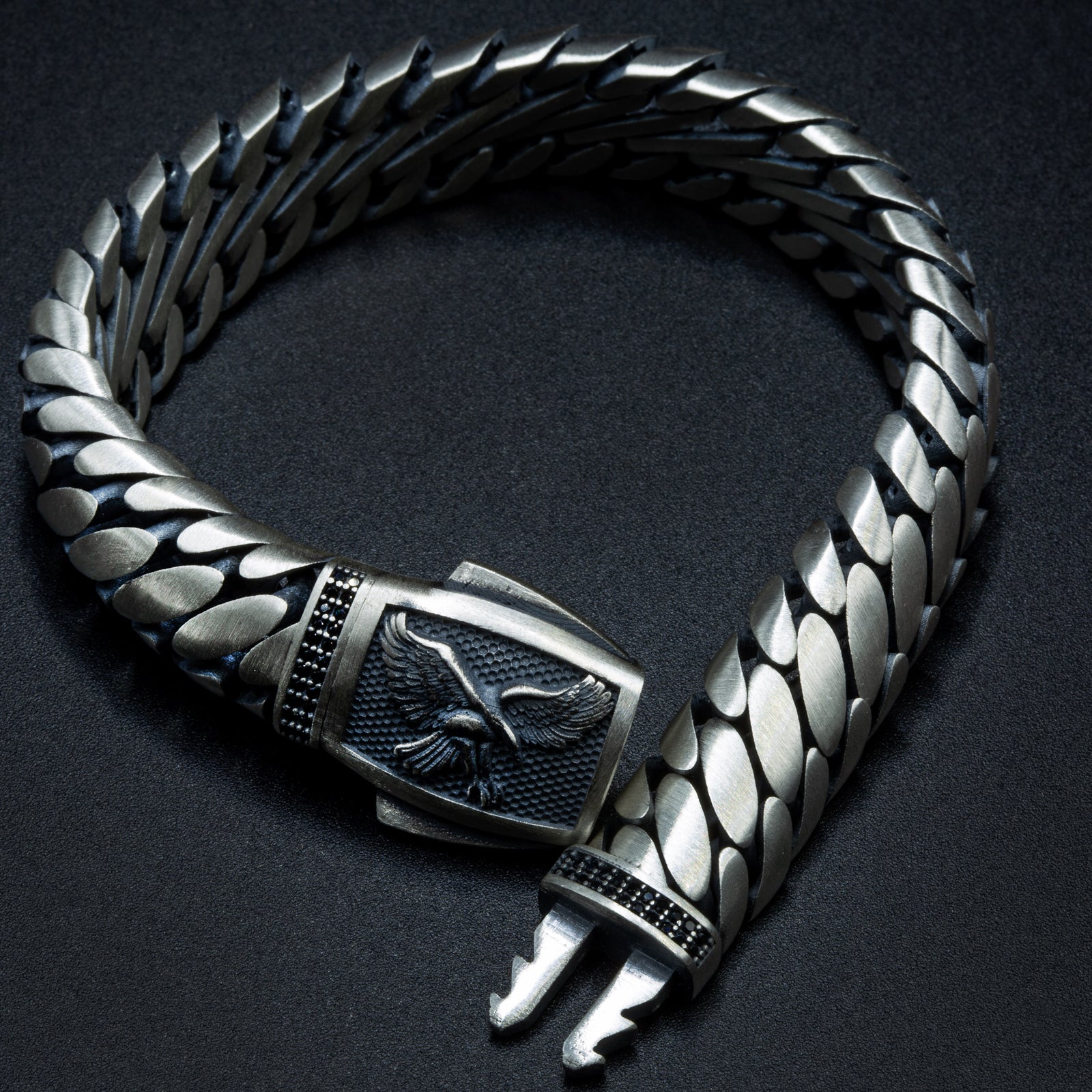 Pulsera de cadena maciza gruesa con figura de águila doble de plata 925