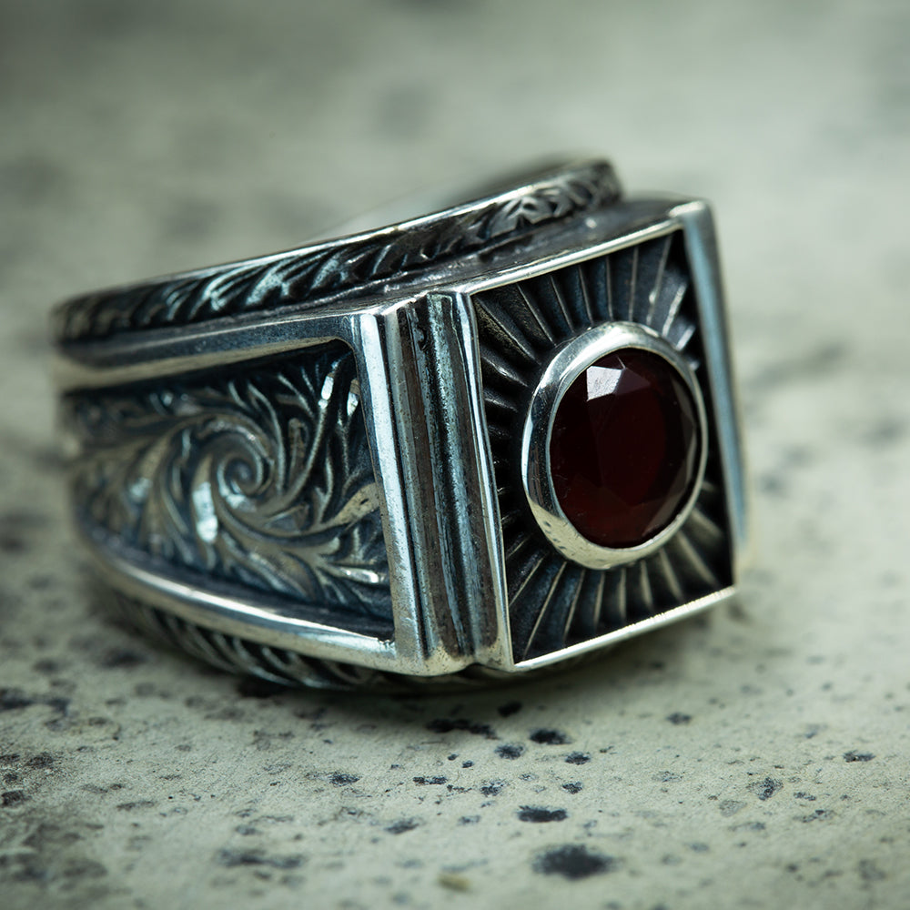 Men Handmade Engraved Ruby Gemstone Ring