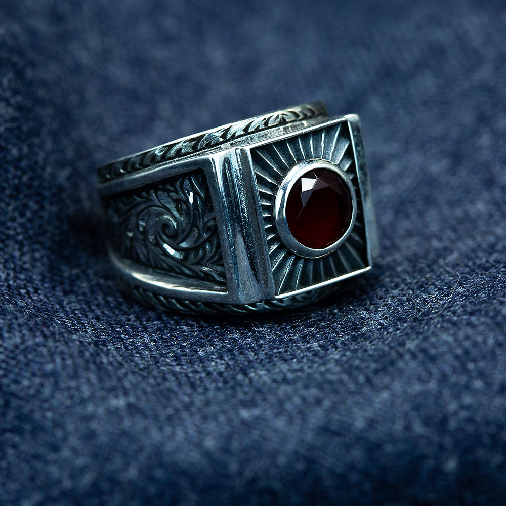 Men Handmade Engraved Ruby Gemstone Ring