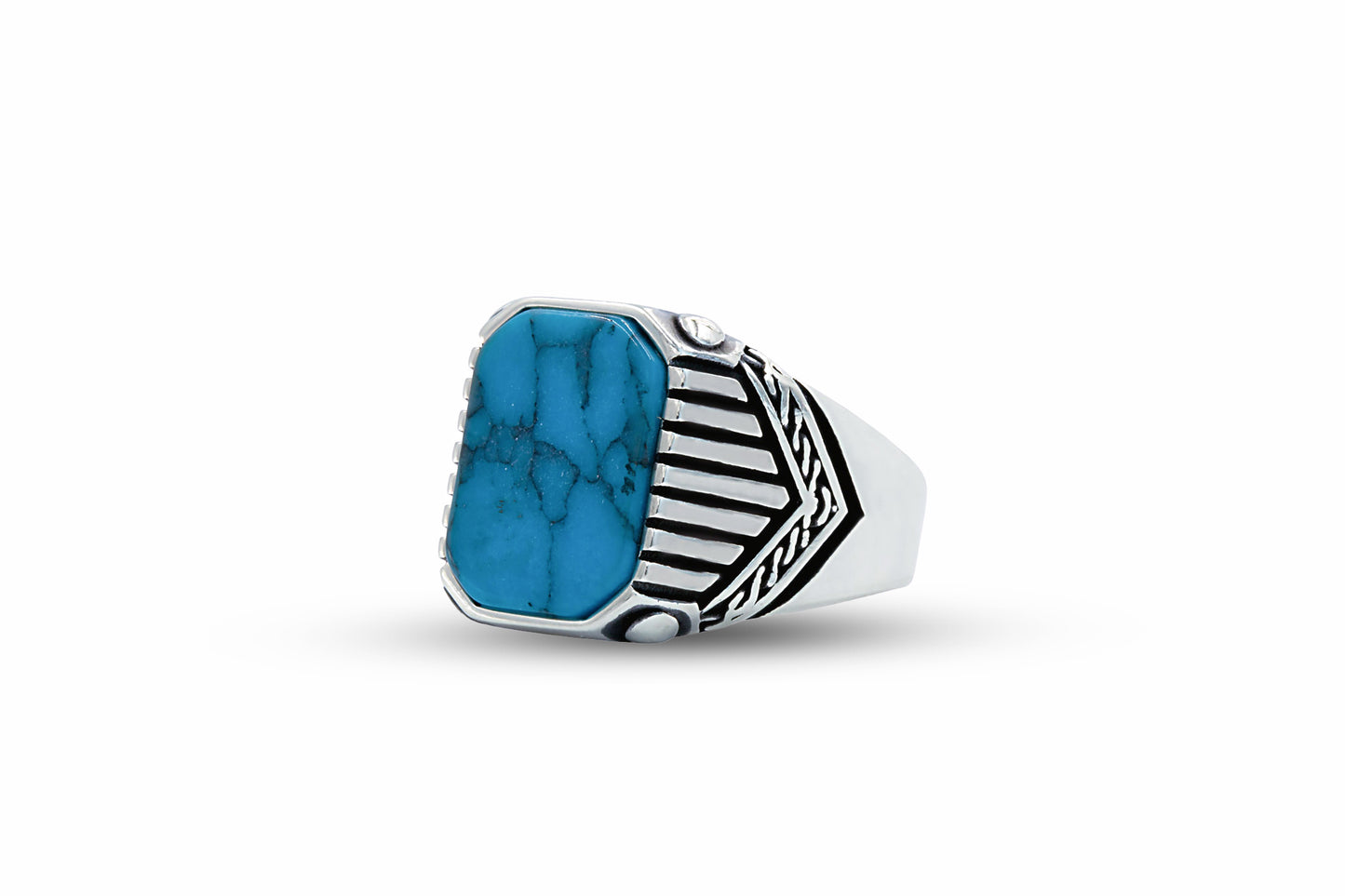 925 Sterling Silver Square Blue Turquoise Men Ring