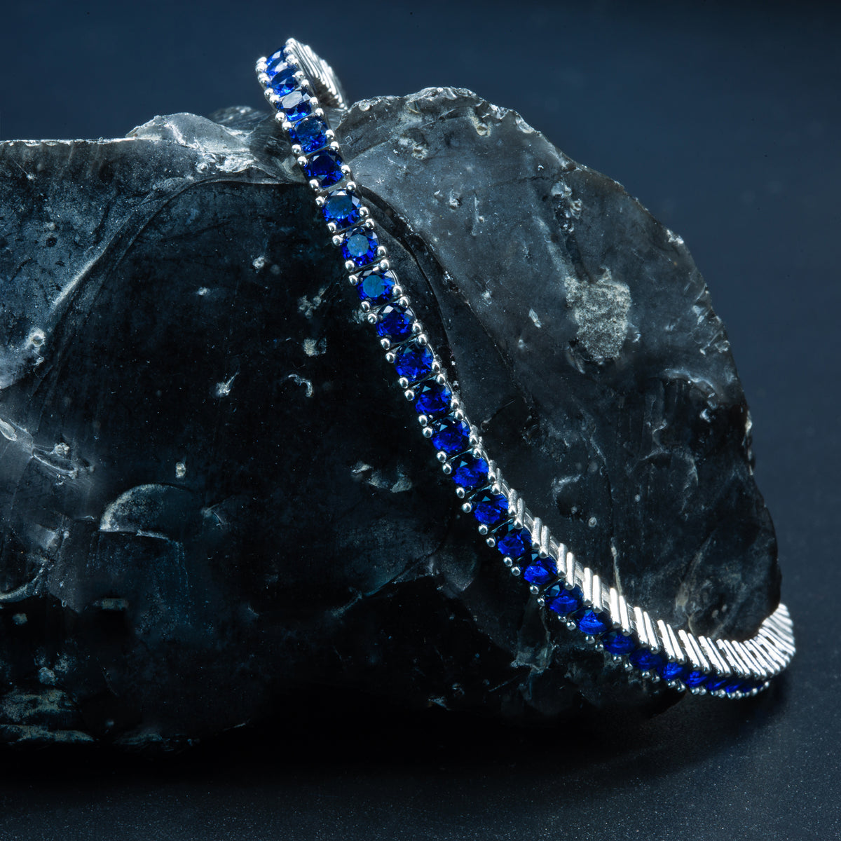 Silver Sapphire Diamond Stone Luxury Tennis Bracelet