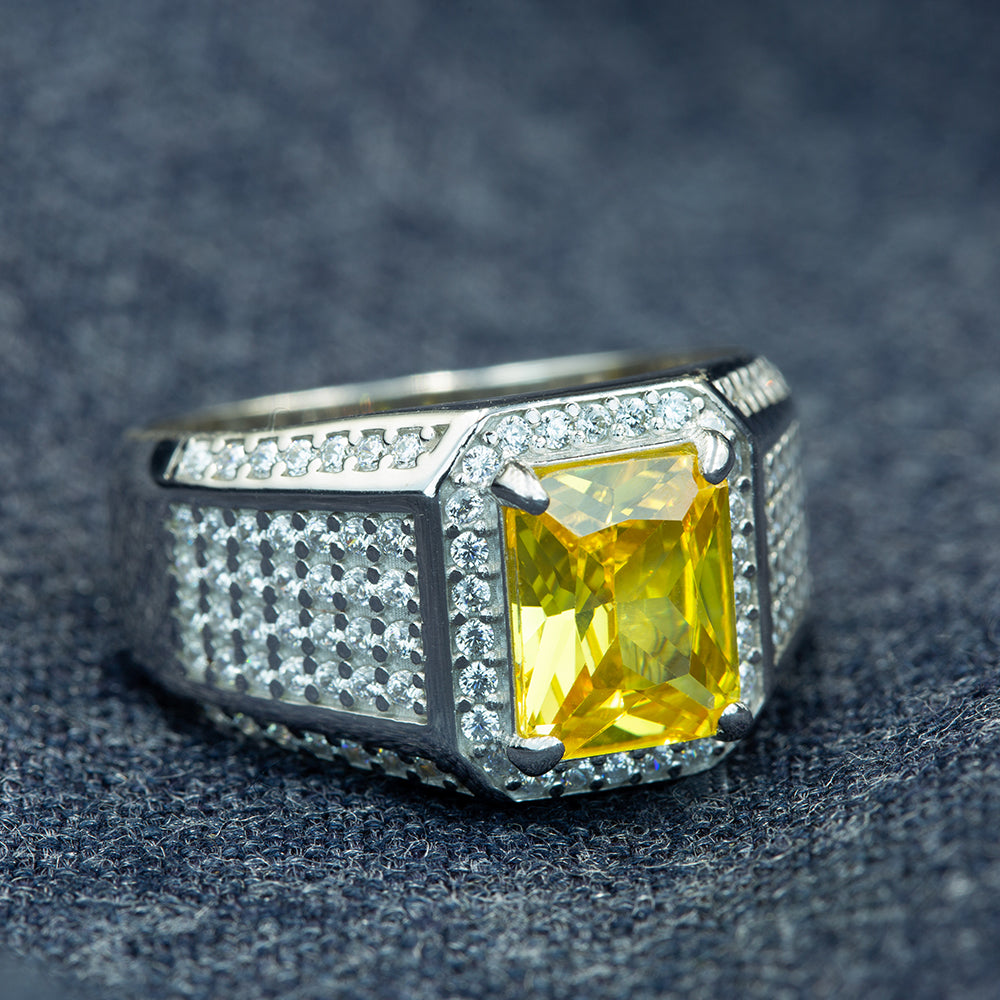 Anillo de plata maciza con citrino cuadrado para hombre