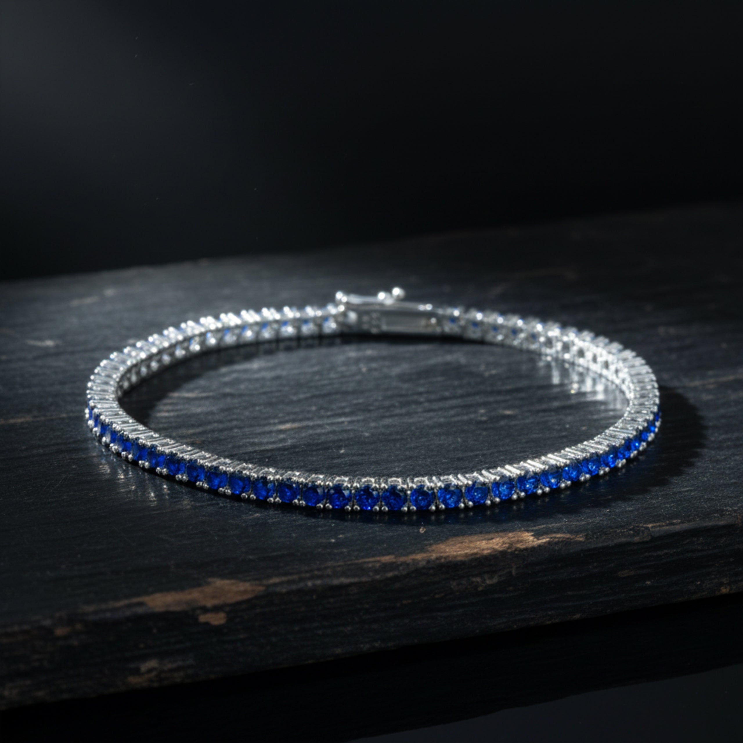 Silver Sapphire Diamond Stone Luxury Tennis Bracelet