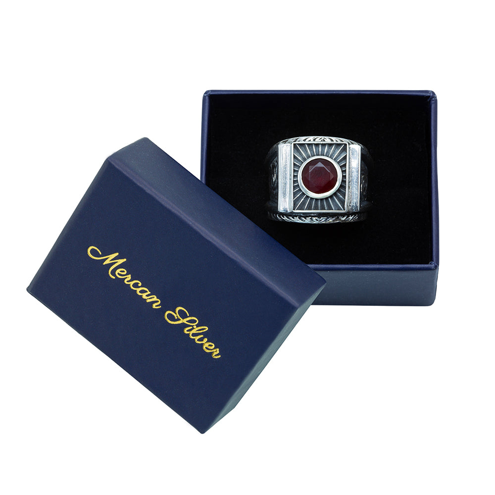 Men Handmade Engraved Ruby Gemstone Ring