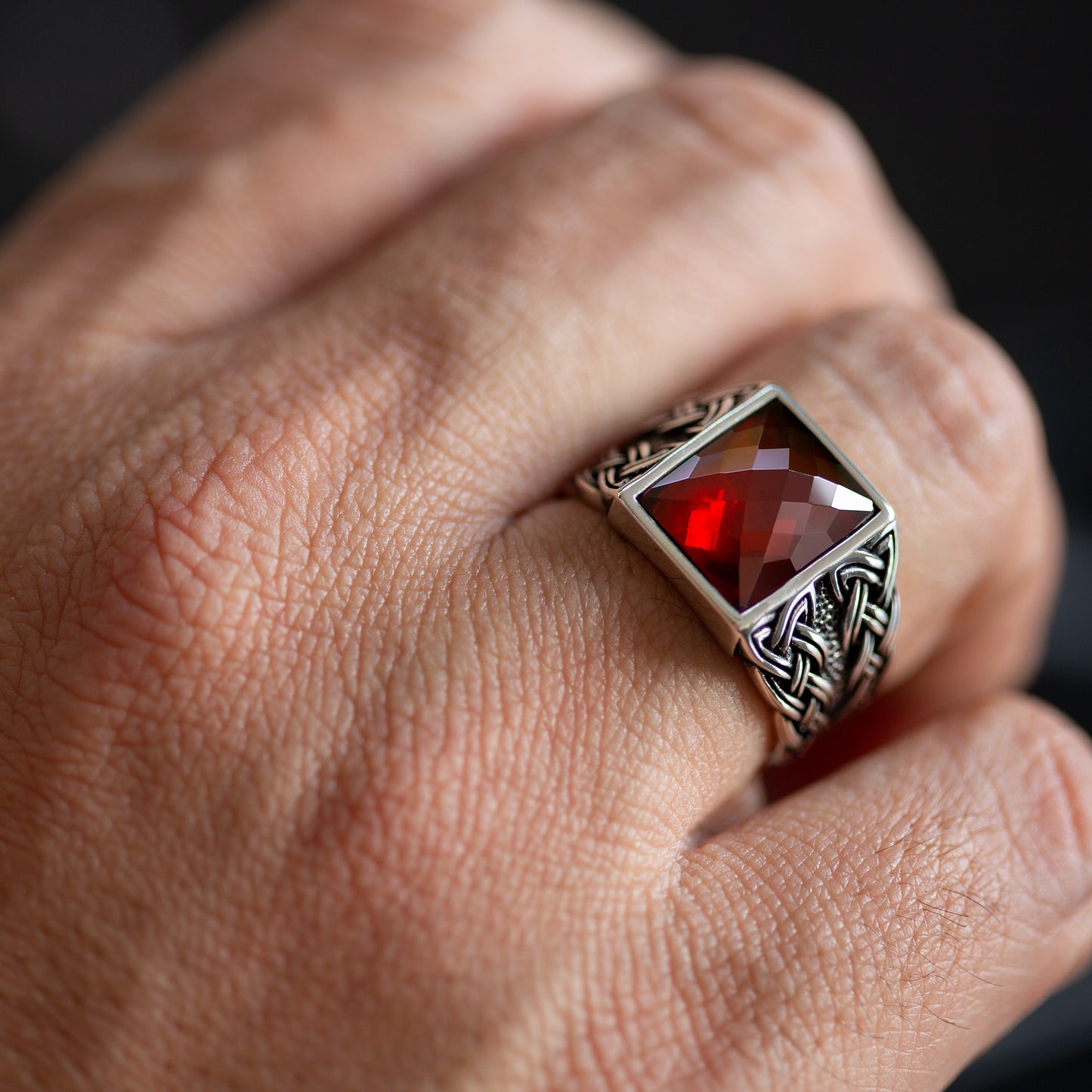 925 Sterling Silver Red Garnet Gemstone Ring