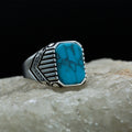 925 Sterling Silver Square Blue Turquoise Men Ring