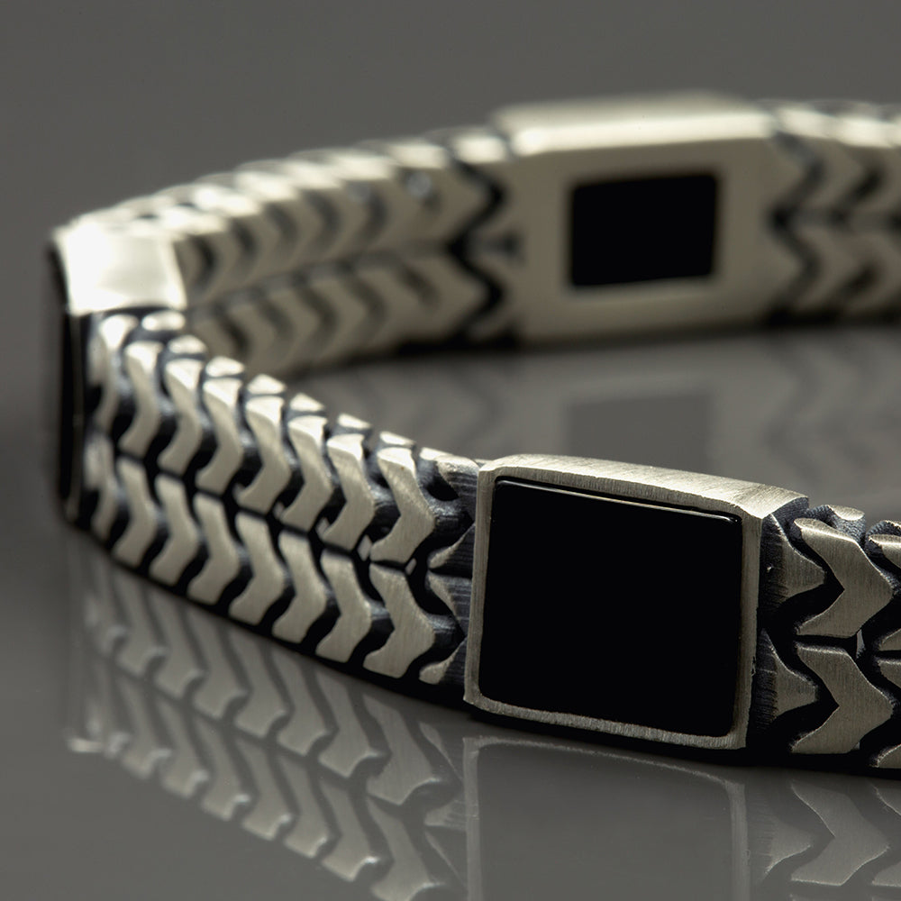 925 Silver Square Onyx Curb Chain Bracelet