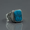 925 Sterling Silver Square Blue Turquoise Men Ring