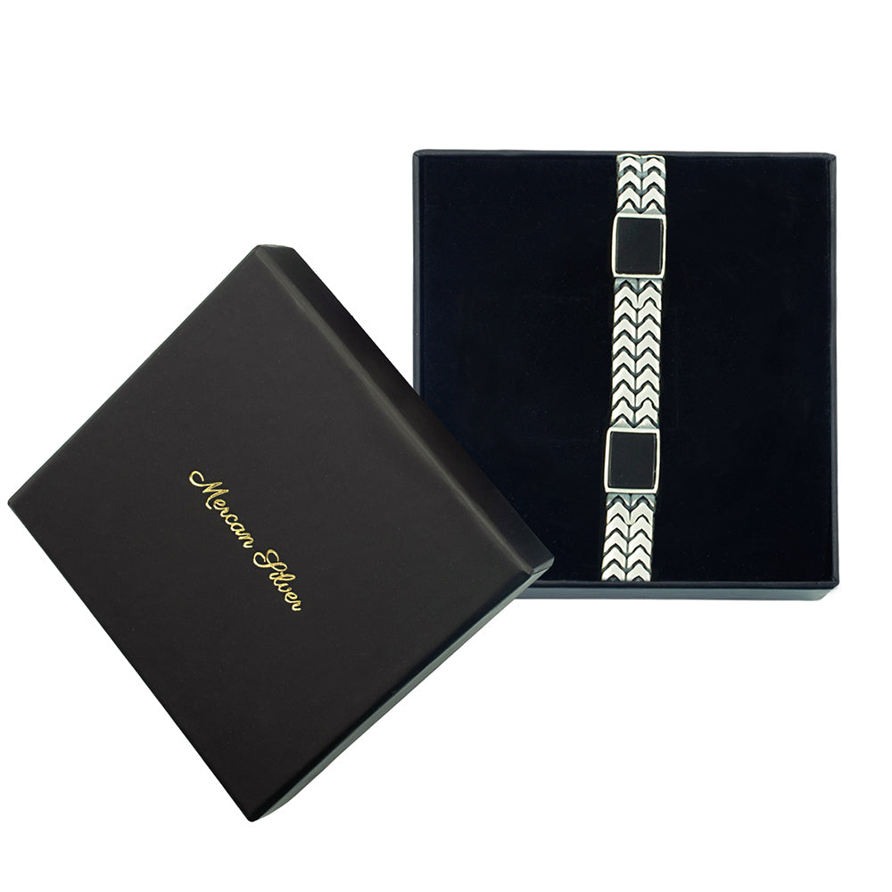 925 Silver Square Onyx Curb Chain Bracelet