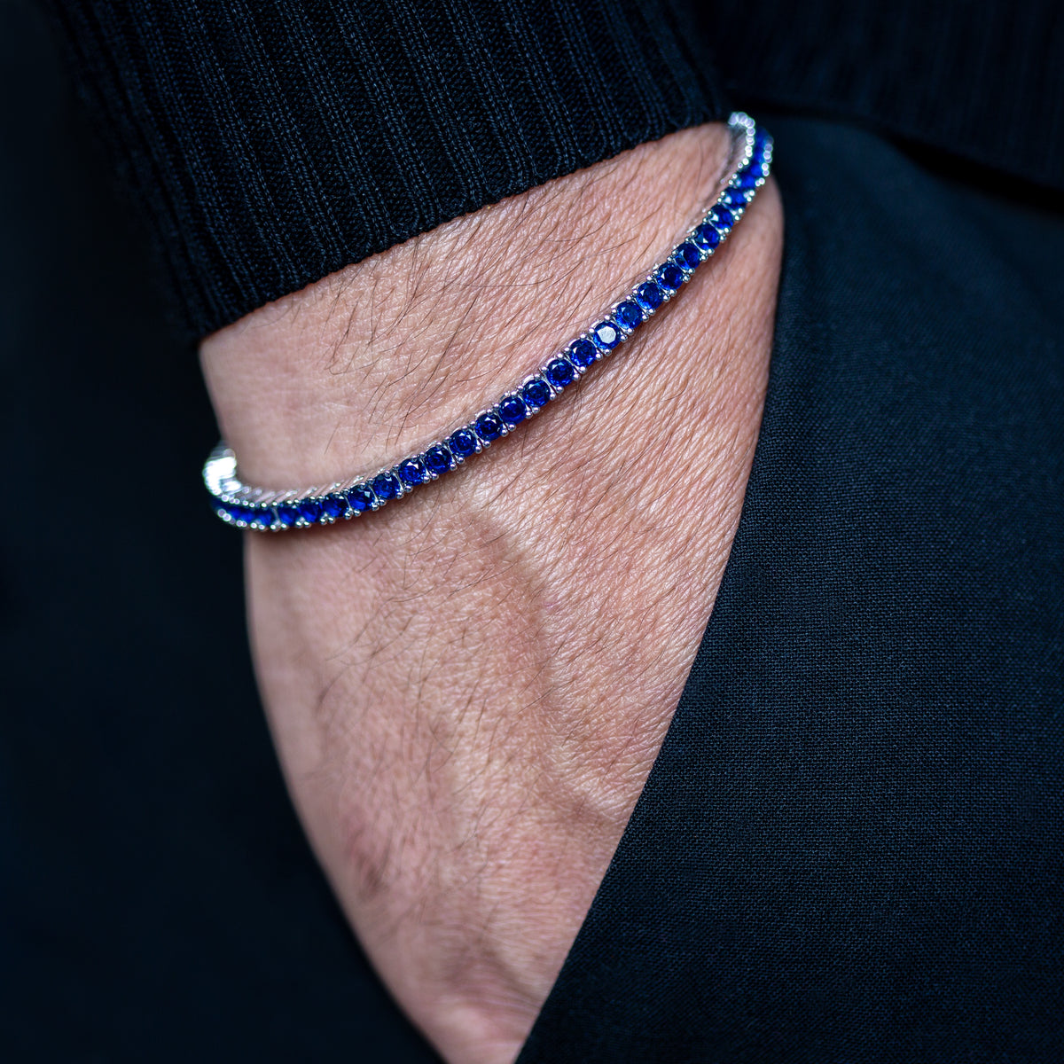 Silver Sapphire Diamond Stone Luxury Tennis Bracelet