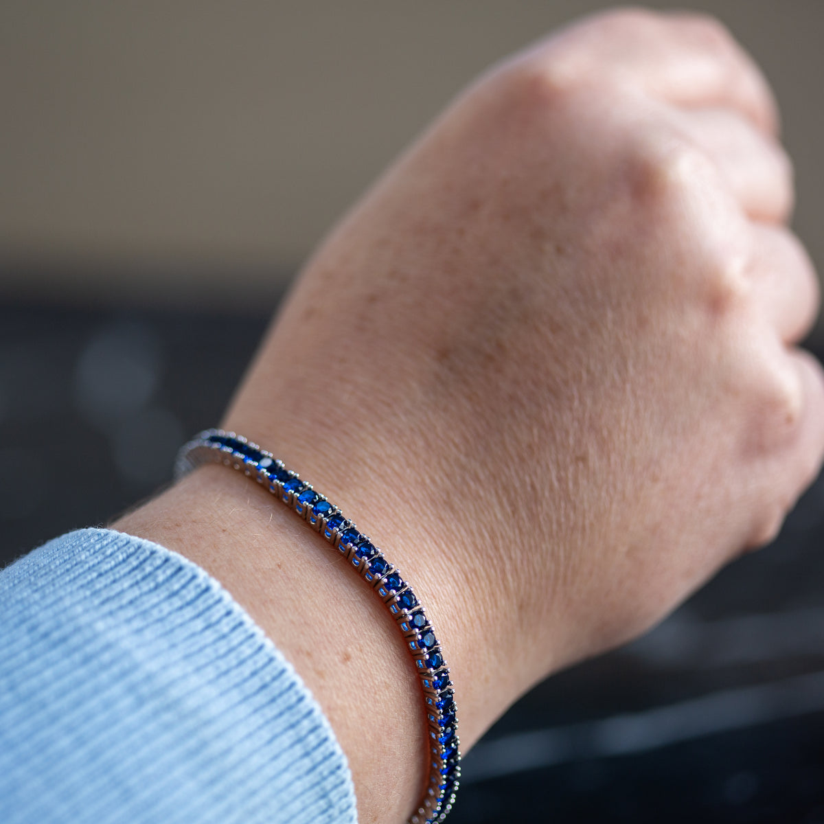 Silver Sapphire Diamond Stone Luxury Tennis Bracelet