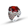 925 Men Silver Red Ruby Garnet Gemstone Ring