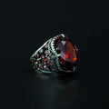 925 Men Silver Red Ruby Garnet Gemstone Ring