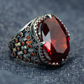 925 Men Silver Red Ruby Garnet Gemstone Ring