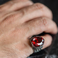 925 Men Silver Red Ruby Garnet Gemstone Ring