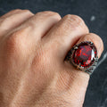 925 Men Silver Red Ruby Garnet Gemstone Ring