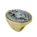 Men Leon Head Sword Figured Ring, 18K Gold Engraved Leon Figured Ring, Handmade Warrior Large Ring, Hand-Engraved Ring, 925 Silver