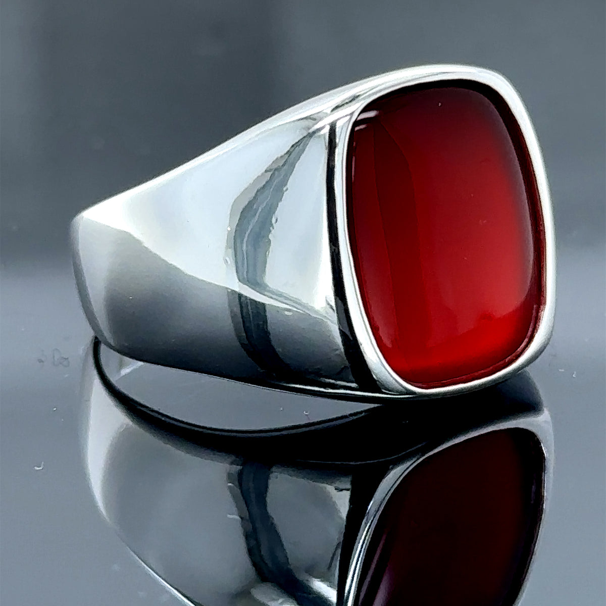 Silver Classic Red Agate Stone Ring
