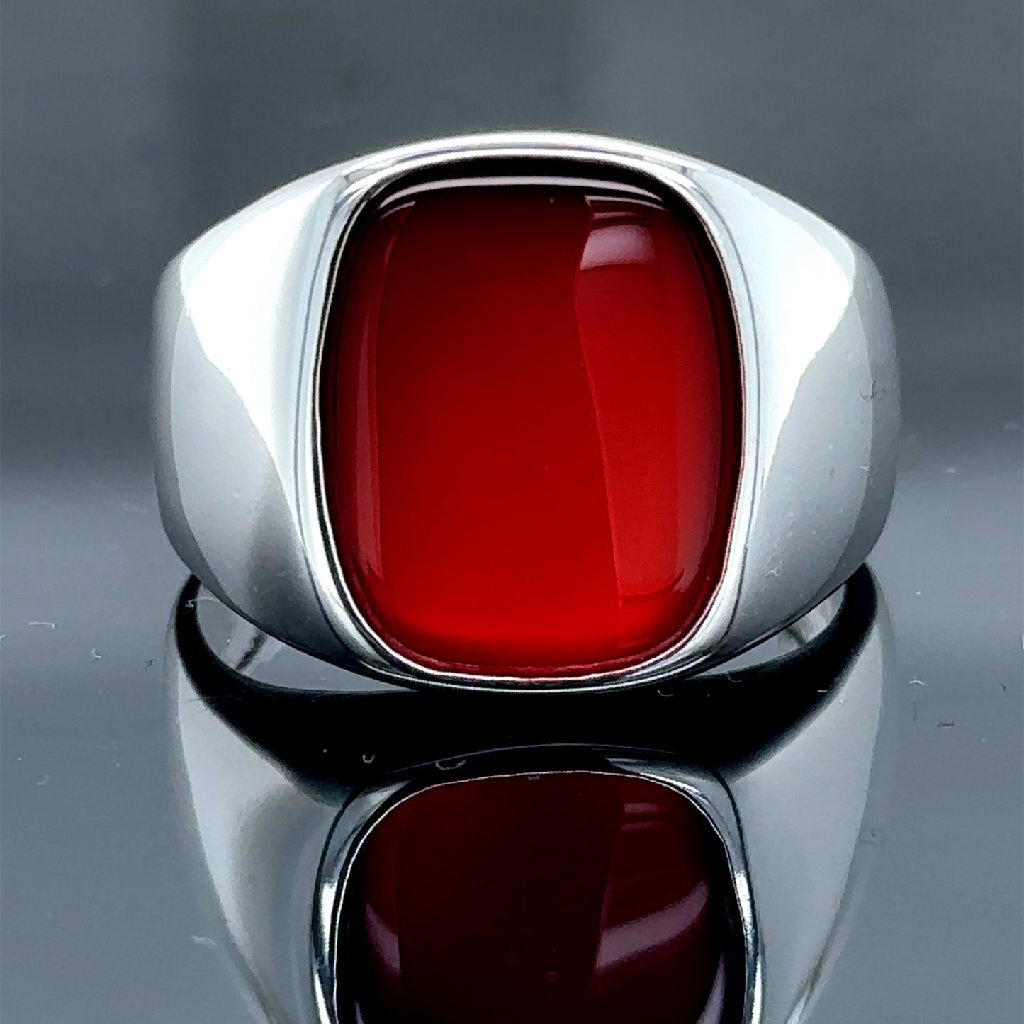 Silver Classic Red Agate Stone Ring