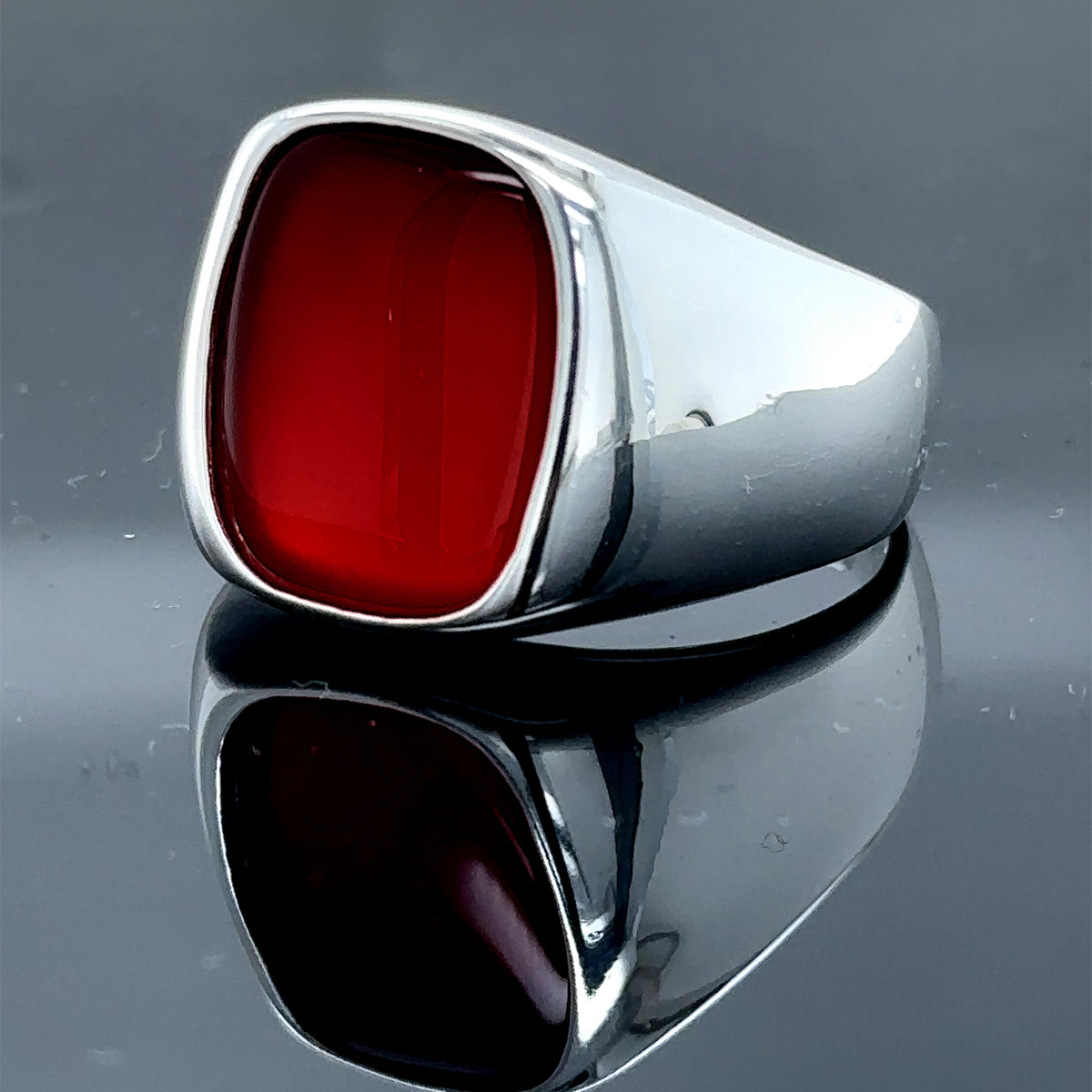 Silver Classic Red Agate Stone Ring