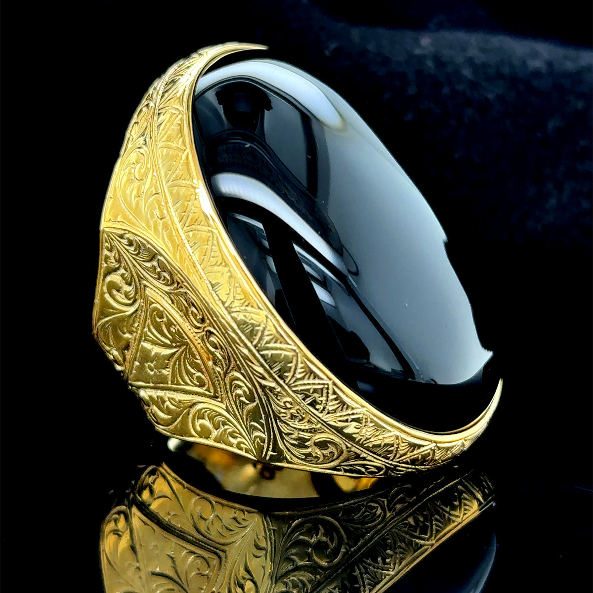 Großer vergoldeter Onyxring für Männer aus Silber