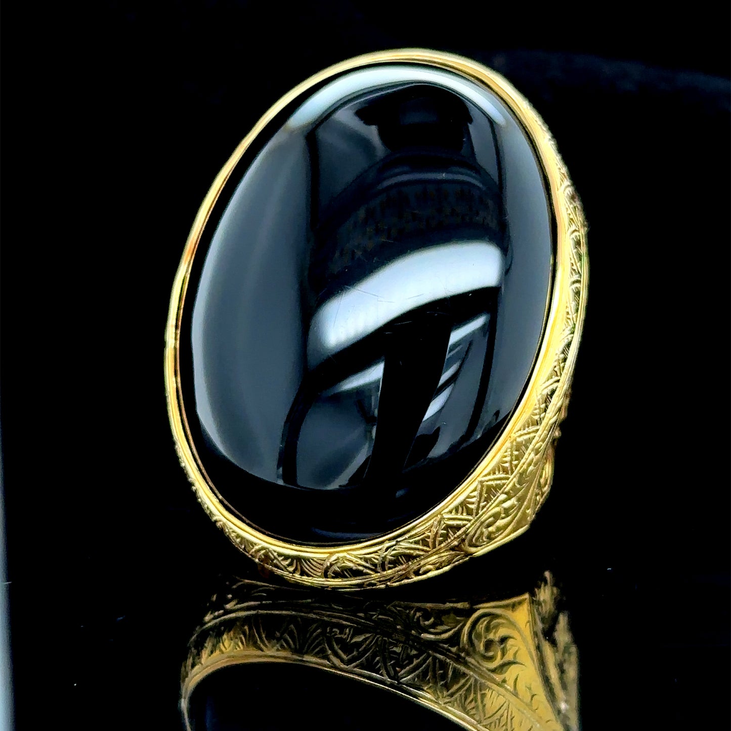 Men Silver Large Gold Plated Onyx Ring