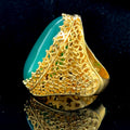 Men Silver Handmade Large Gold Plated Agate Stone Ring