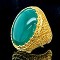 Men Silver Handmade Large Gold Plated Agate Stone Ring