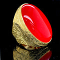 Men Silver Large Gold Plated Jade Stone Ring