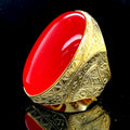 Men Silver Large Gold Plated Jade Stone Ring