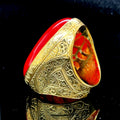 Men Silver Large Gold Plated Jade Stone Ring