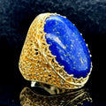 Men Silver Large Gold Plated Natural Lapis Ring