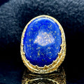 Men Silver Large Gold Plated Natural Lapis Ring