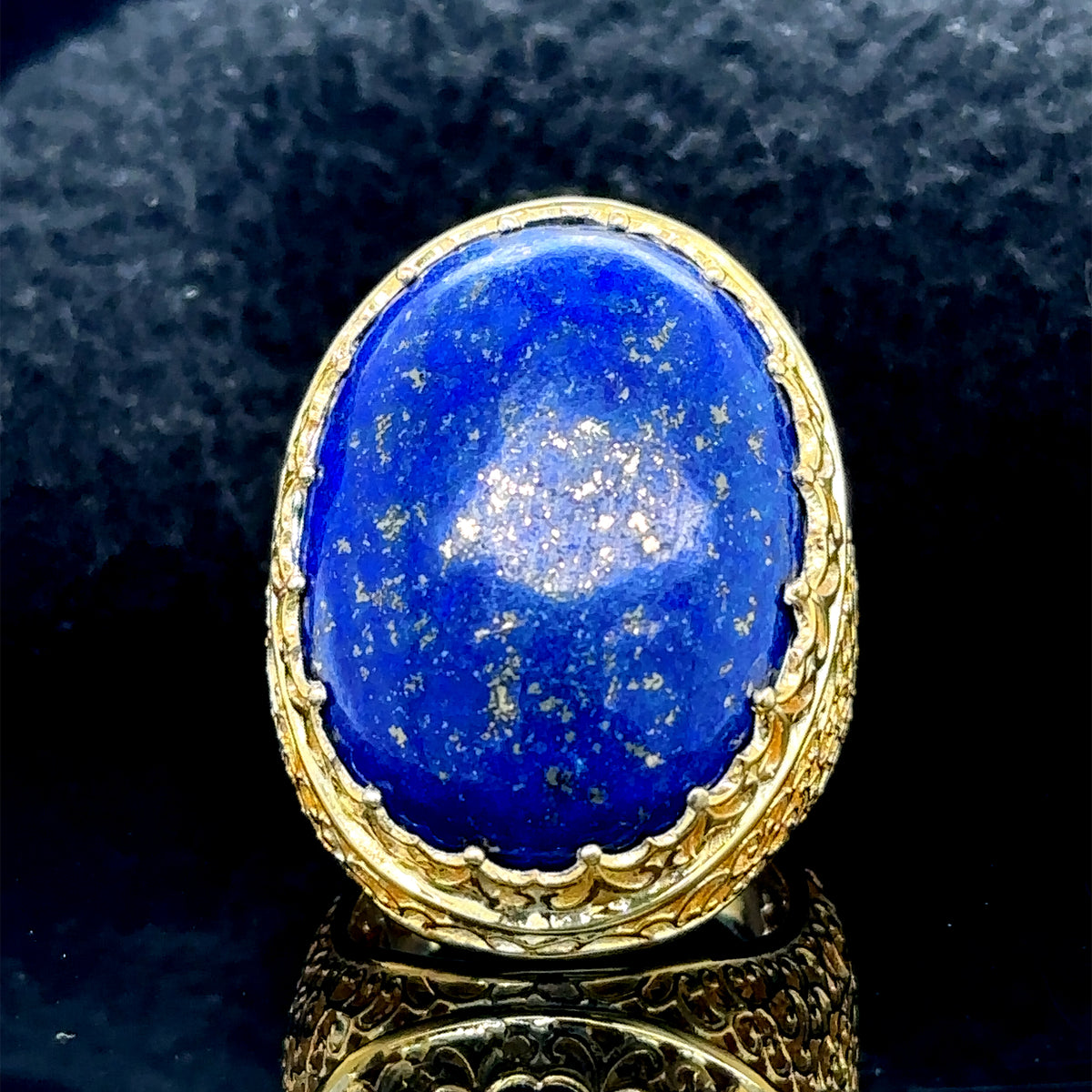 Men Silver Large Gold Plated Natural Lapis Ring