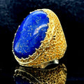 Men Silver Large Gold Plated Natural Lapis Ring