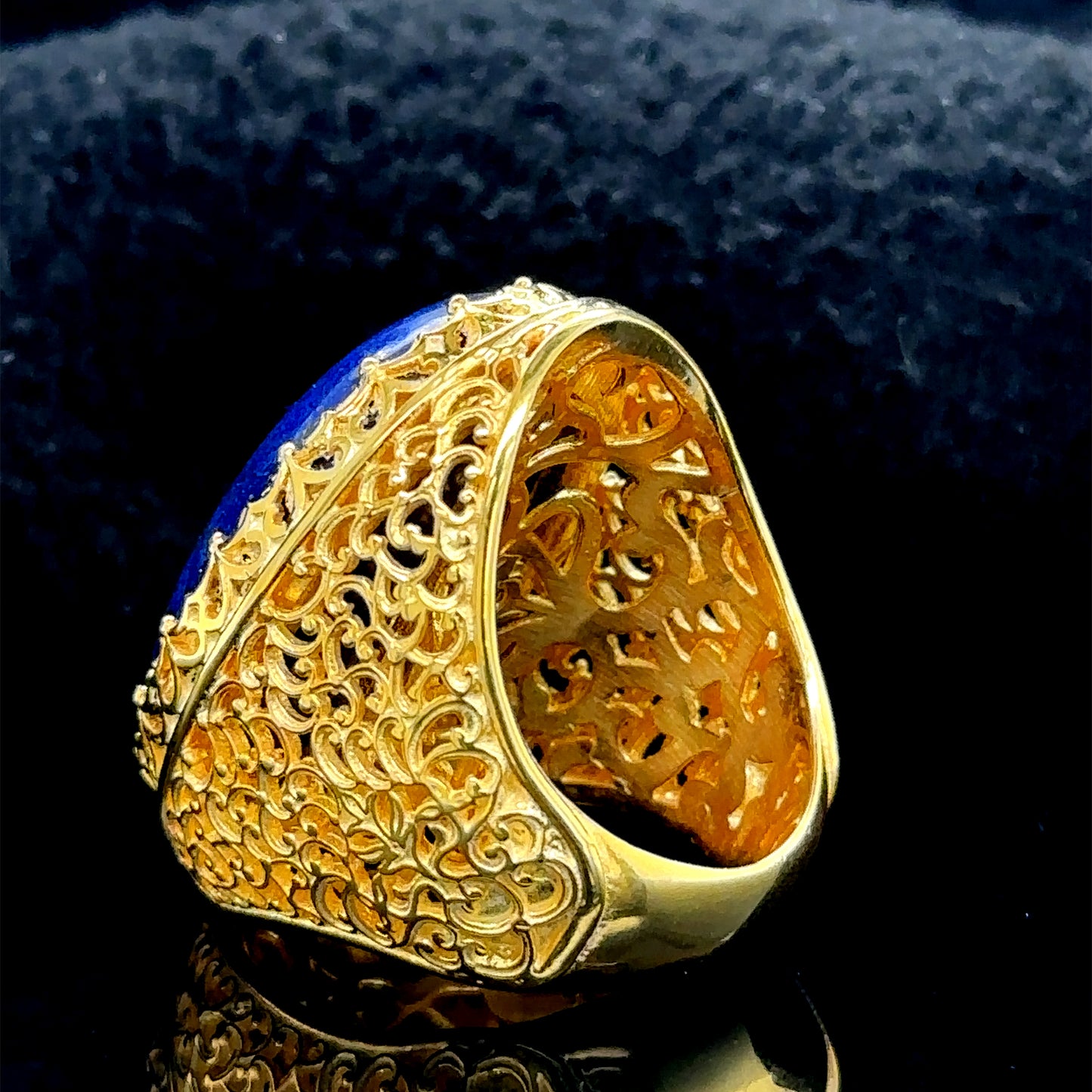 Men Silver Large Gold Plated Natural Lapis Ring